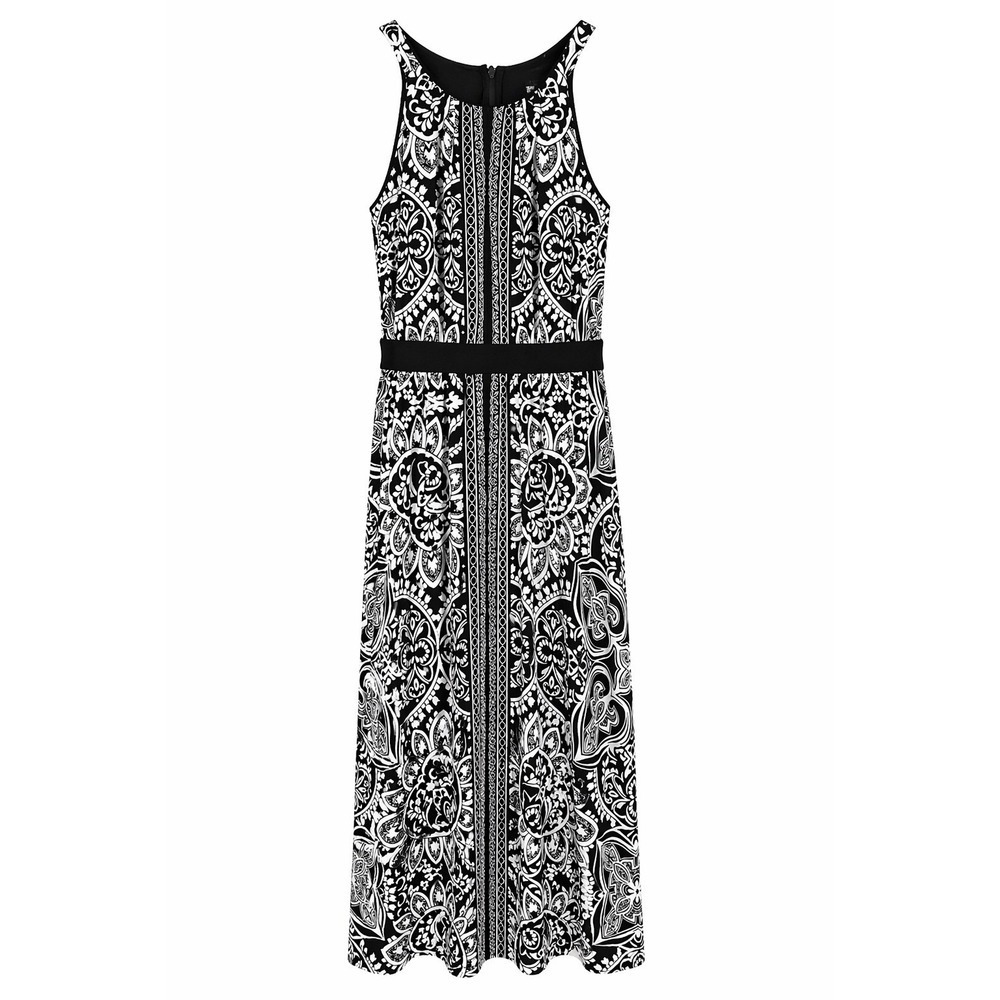 White House Black Market WHBM Black White Halter Maxi Stretch Dress Medium